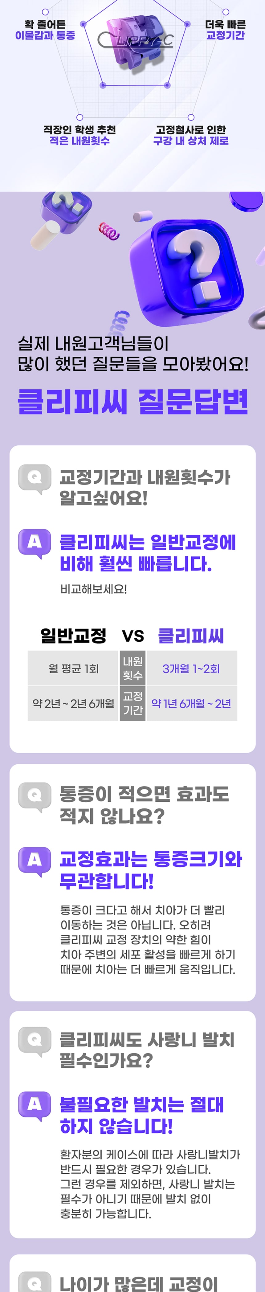 치열은 기본, 비대칭과 비순각까지 잡아주는 뷰티 동안 클리피씨 교정을 만나보세요.