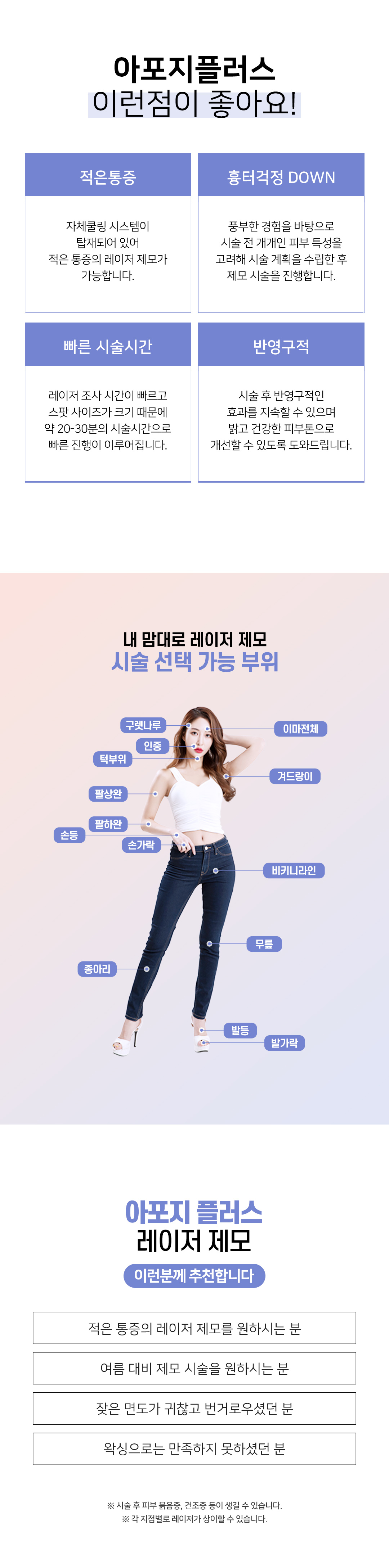 겨드랑이, 인중, 팔하완, 종아리, 비키니 등 원하는 부위 3곳 골라 5회 제모