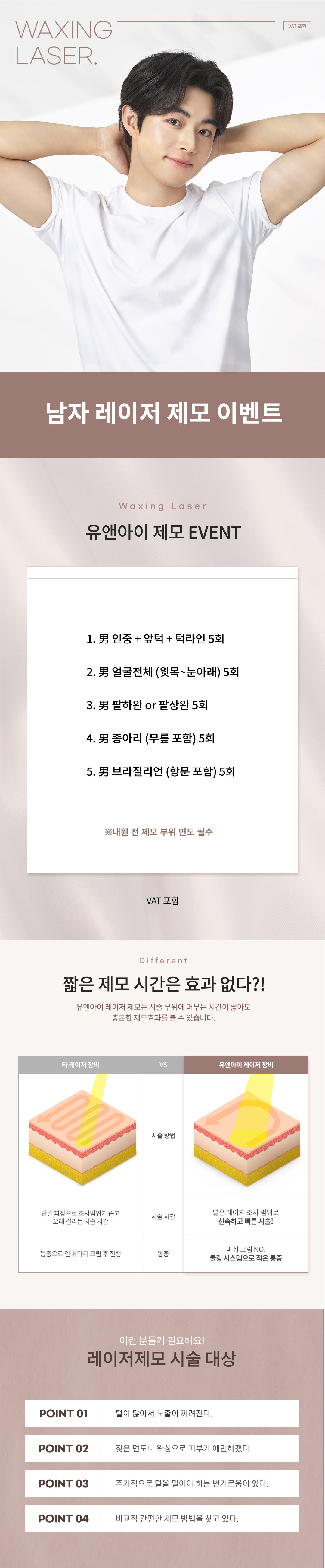 면도 걱정 줄인 깔끔한 남자 레이저 제모! 365일 당당하게!