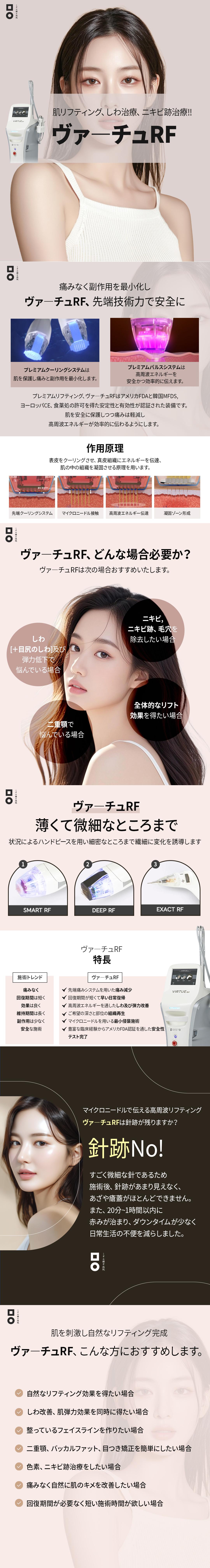 ヴァ―チュRFリフティング、毛穴、傷跡、上眼瞼、二重顎、口元 | ミオル