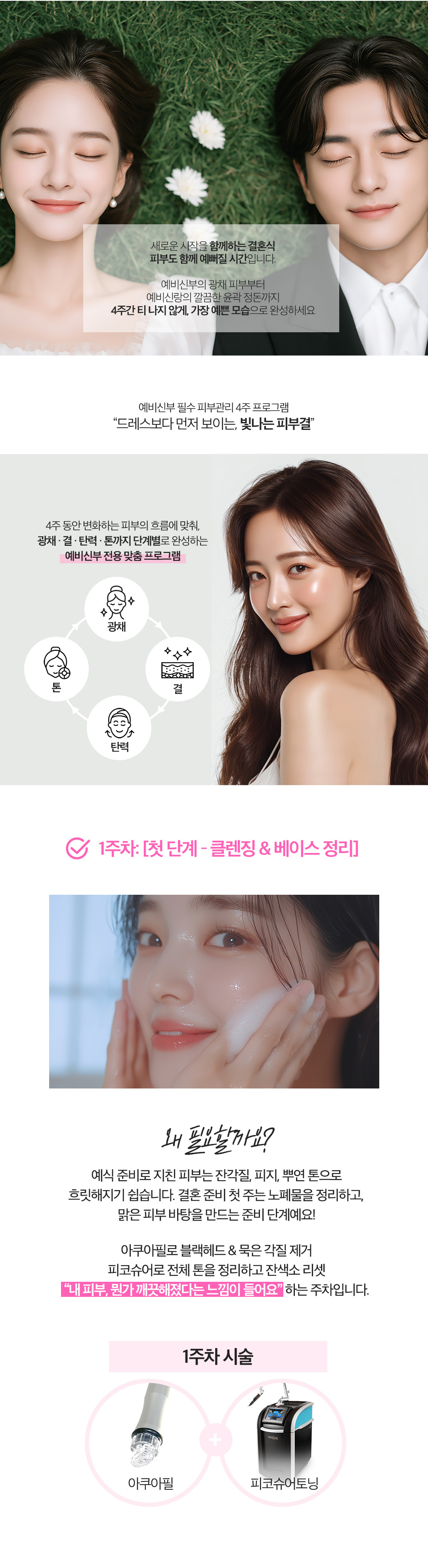 누구보다 깨끗하고 빛나는 피부로 만족하는 효과를 볼 수 있는
그날의 주인공 신랑 · 신부님을 위한 패키지입니다